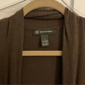 INC INTERNATIONAL CONCEPTS Open Waterfall Ribbed Light Weight Cardi Brown L